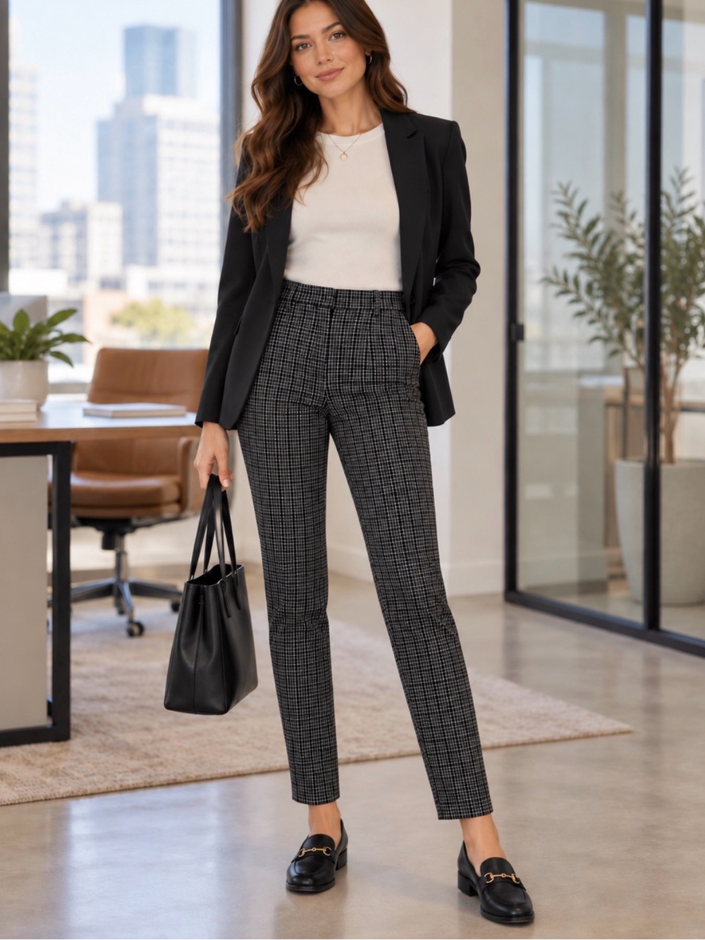 NWT - LOFT Black and White Checked Dress Pants